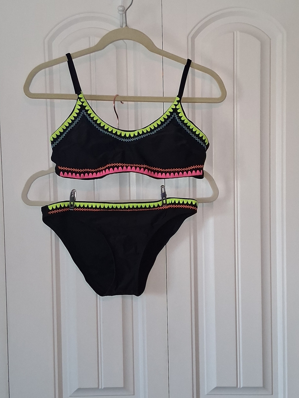 Xhilaration Black Bikini with Neon Pink and Neon Green Trim